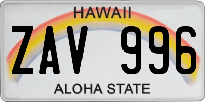 HI license plate ZAV996