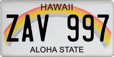 HI license plate ZAV997