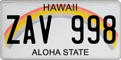 HI license plate ZAV998