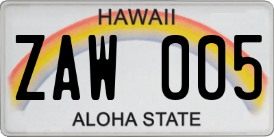 HI license plate ZAW005