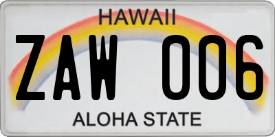 HI license plate ZAW006