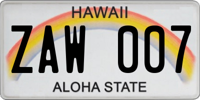 HI license plate ZAW007