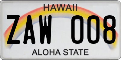 HI license plate ZAW008