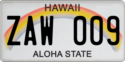 HI license plate ZAW009