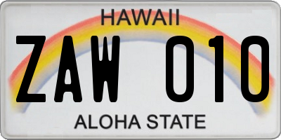HI license plate ZAW010