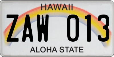 HI license plate ZAW013