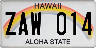 HI license plate ZAW014