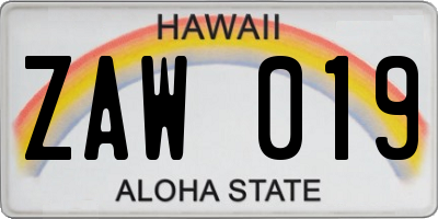 HI license plate ZAW019