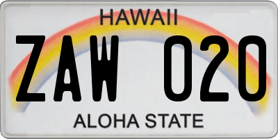 HI license plate ZAW020