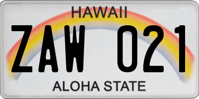 HI license plate ZAW021