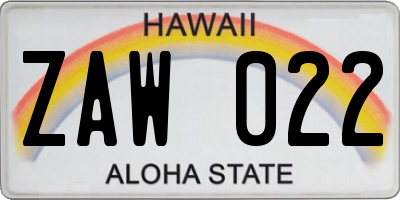 HI license plate ZAW022