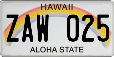 HI license plate ZAW025