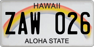 HI license plate ZAW026