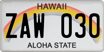 HI license plate ZAW030