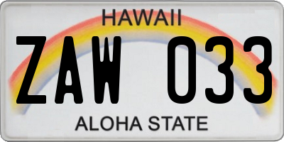 HI license plate ZAW033
