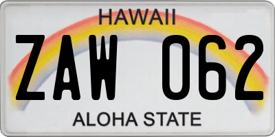 HI license plate ZAW062