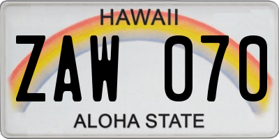 HI license plate ZAW070