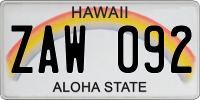 HI license plate ZAW092