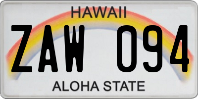HI license plate ZAW094