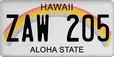 HI license plate ZAW205