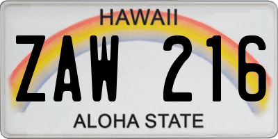 HI license plate ZAW216