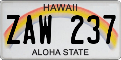 HI license plate ZAW237