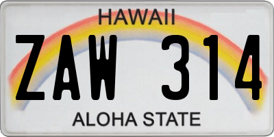 HI license plate ZAW314