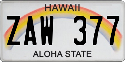 HI license plate ZAW377