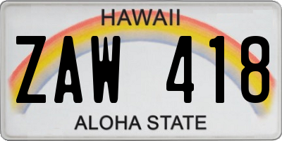 HI license plate ZAW418