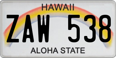 HI license plate ZAW538