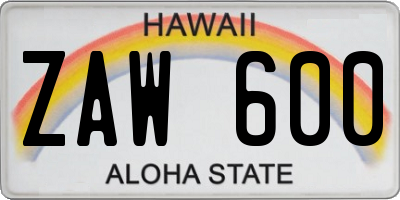 HI license plate ZAW600