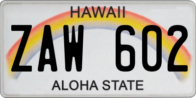HI license plate ZAW602