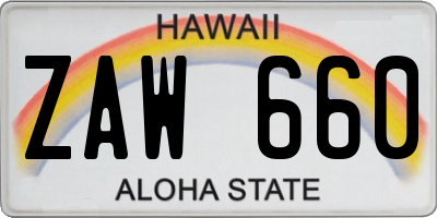 HI license plate ZAW660