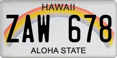 HI license plate ZAW678