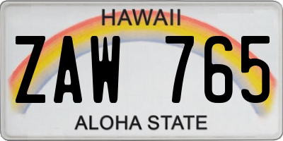 HI license plate ZAW765