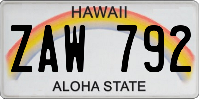 HI license plate ZAW792