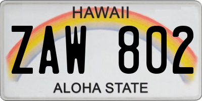 HI license plate ZAW802
