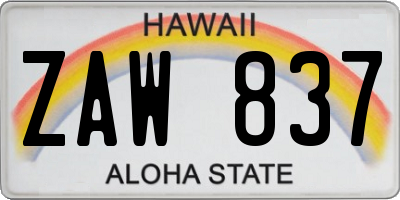 HI license plate ZAW837