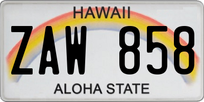 HI license plate ZAW858