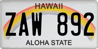 HI license plate ZAW892