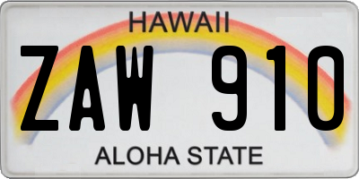 HI license plate ZAW910