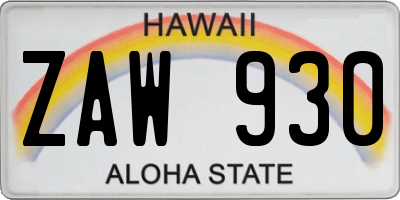 HI license plate ZAW930