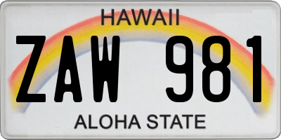 HI license plate ZAW981