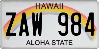 HI license plate ZAW984