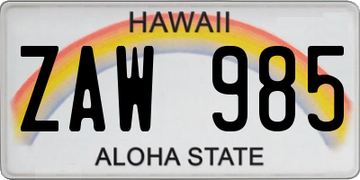 HI license plate ZAW985