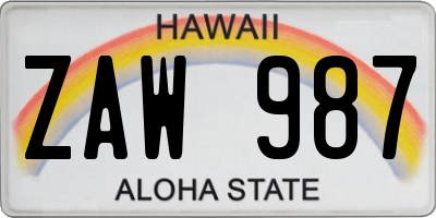 HI license plate ZAW987