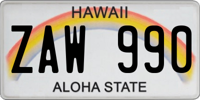 HI license plate ZAW990