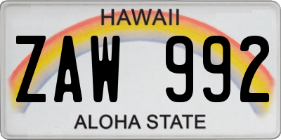 HI license plate ZAW992