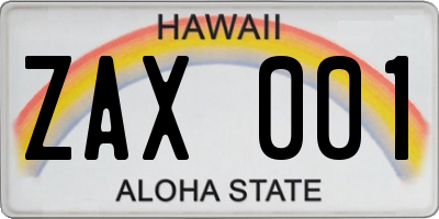 HI license plate ZAX001