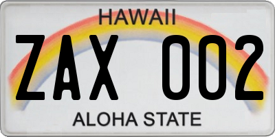 HI license plate ZAX002